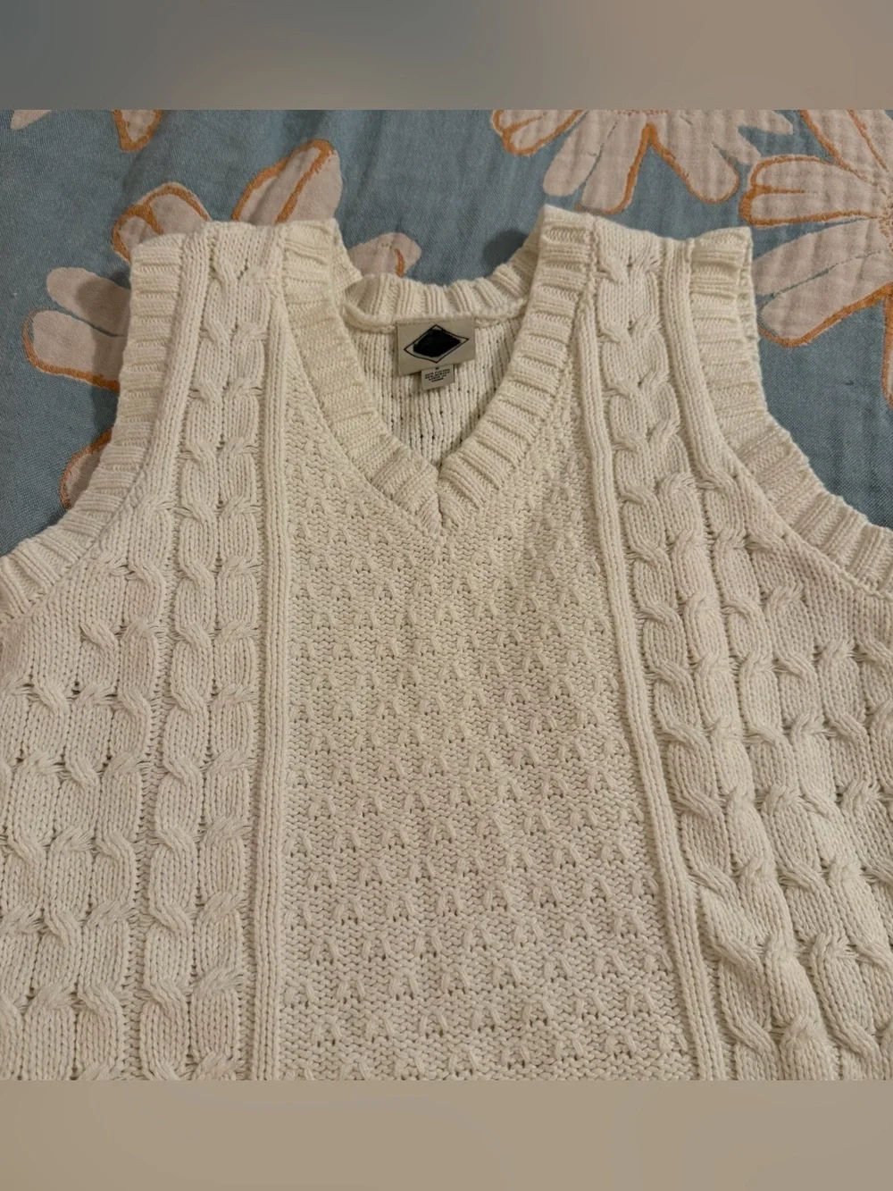 St John’s Bay Women's Cotton Blend Knitted Sweater Vest White Size Small